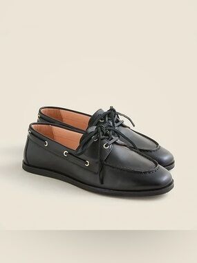 J. Crew Boat Shoe Black Leather Lace-Up Preppy Coastal Academia Women’s 5.5